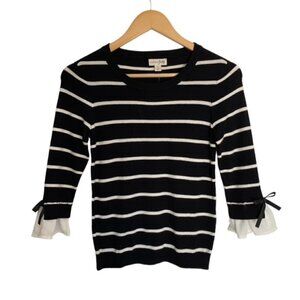 NWT Maison Jules Black and White Striped Top with Ruffle Bow Sleeve XSmall